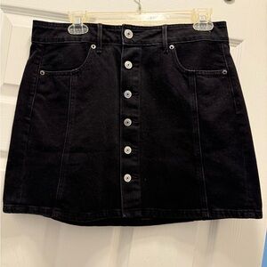 American Eagle Outfitters Black Denim Button Mini Skirt